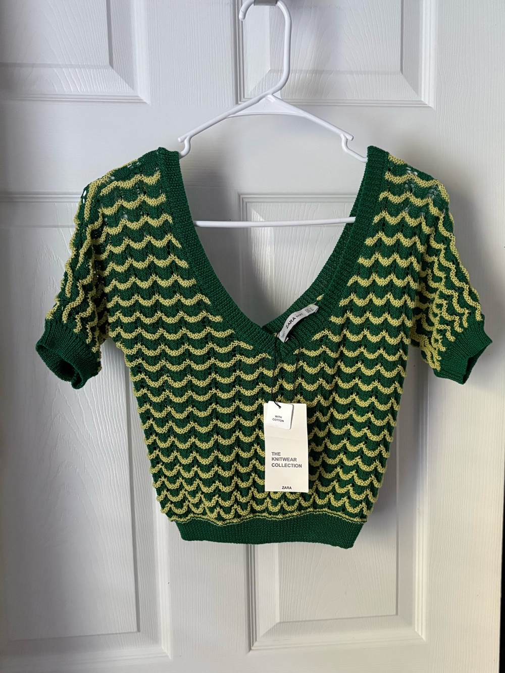 New Zara V-Neck Knit cropped Top cotton blend women size M NWT